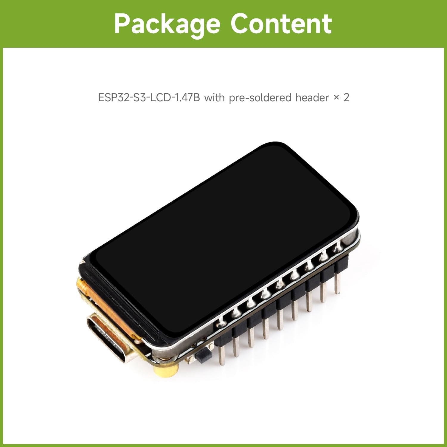 ESP32-S3 1.47inch LCD Display Development Board, 172×320 Resolution, 262K Display Color, 2.4GHz Wi-Fi/BLE 5, 240MHz LX7 Dual-core Processor, ESP32 with Display, with Pre-soldered Header