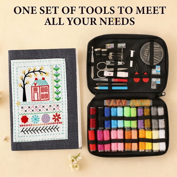 Embroidery Learning Book with Reusable Linen Pages, Portable Practice Design and Complete Sewing Tools for Beginners and Hobby Crafters