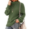 thumbnail image 2 of HAPIMO Women's Round Neck Knitted Sweater Button Long Sleeve Solid Color Elegant Casual Pullover Jumper Tops Teen Grils Fashion Clothes Army Green L, 2 of 6