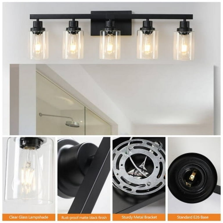 ACE-LIGHTS,5-Lights Rustic Bathroom Light Fixture(Bulbs Not  Included),Bathroom Sconce,Farmhouse Vanity Lights Fixture for Bathroom,Dressing  room,Living Room,Bedroom(Black) - Walmart.com