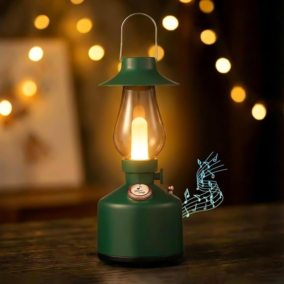 Vintage Kerosene Bluetooth Speaker with LED Warm Light, IPX4 Waterproof, 10-Hour Playtime, Portable Wireless HD Sound with Bluetooth 5.3 for Home Decor, Bedroom, Outdoor, and Gift (Green)