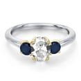 thumbnail image 3 of Gem Stone King 925 Silver and 10K Yellow Gold White Created Sapphire and Blue Sapphire Engagement Ring for Women | 1.44 Cttw | Oval 7X5MM | Gemstone September Birthstone | Size 7, 3 of 6