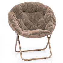 MoNiBloom Comfy Saucer Chair, Foldable Faux Fur Lounge Chair for Bedroom Living Room, Cozy Moon Chair with Metal Frame for Kids Adults, Beige
