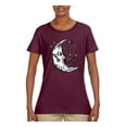 thumbnail image 2 of Wild Bobby Crescent Moon Astrology Puff Print Fashion Womens Graphic Tee, Maroon, Small, 2 of 6