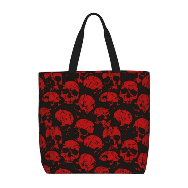 Fotbe Red Skulls Bolsa Tote con Estampado para Mujer, Bolsos con Cremallera, Bolsa de Hombro Casual de Gran Capacidad con Bolsillos Internos