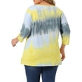 thumbnail image 4 of Agnes Orinda Women's Plus Size Tops Tie Dye Stripes V Neck 3/4 Sleeves Tunic Casual Blouses 2X Gray Yellow, 4 of 7