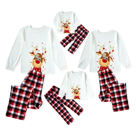 

GRNSHTS Family Christmas Pjs Matching Sets Santa Plaid Jammies for Baby Adults and Kids Holiday Xmas Sleepwear Set(classical-Deers Women XL)