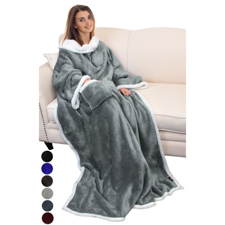 catalonia sherpa wearable blanket with sleeves arms,super soft warm comfy large fleece plush