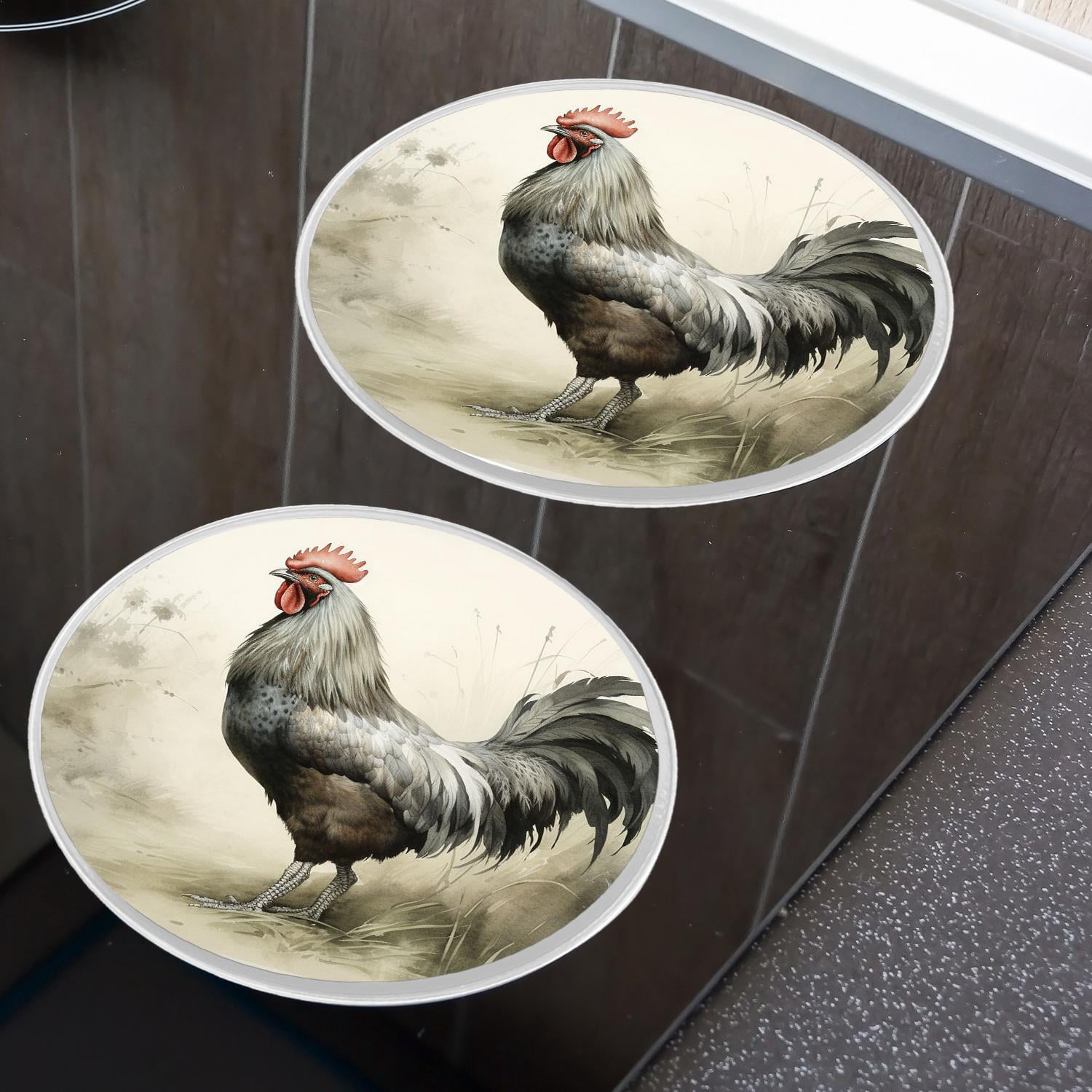 Round Stove Burner Covers 4 Pcs for Home Decor Cooktop Decorative ,Chinese Rooster Oil Painting Watercolor style, Metal Round Stove Burner Covers 8Inch And 10Inch