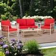 thumbnail image 2 of Meetleisure 4 Pieces Outdoor Wicker Conversation Set, All-Weather Rattan Patio Furniture Sets with Cushions, Red, 2 of 9
