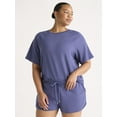 thumbnail image 5 of Joyspun Women's French Terry Short Sleeve Top and Shorts Pajama Set, 2-Piece, Sizes XS-3X, 5 of 6