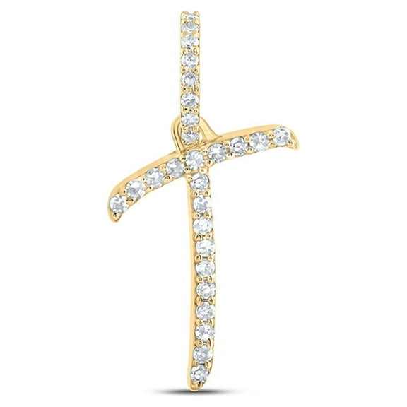 10kt Yellow Gold Womens Round Diamond T Initial Letter Pendant 1/10 Cttw