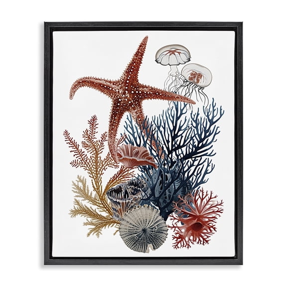 Stupell Industries Natural Aquatic Sea Creatures Animals Painting Black Floater Framed Canvas Art Print Wall Art, 17 x 21