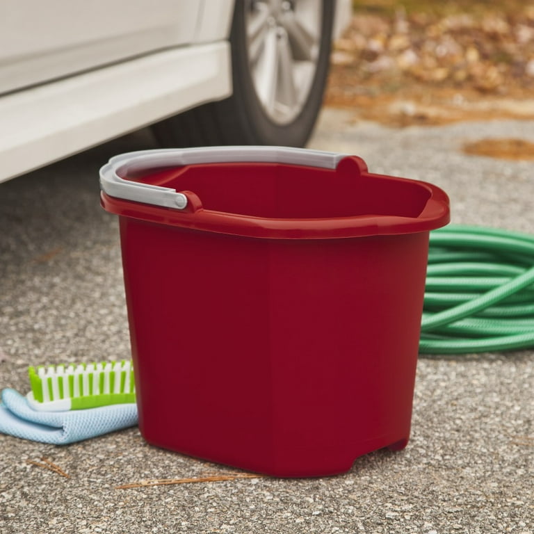 RW Clean 3 Qt Square Red Plastic Sanitizing Bucket - with Plastic Handle -  7 x 6 3/4 x 6 - 1 count box