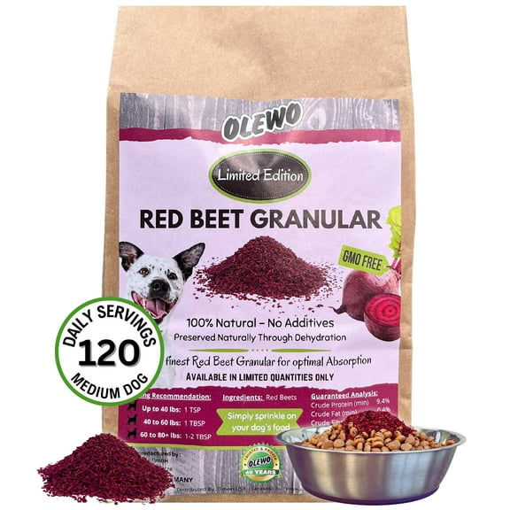 Olewo Red Beets for Dogs Granular Natural Anti Itch for Dogs, Dog Food Topper, Immune, Cleansing, Skin & Coat Support, Dehydrated Whole Food Dog Multivitamin, Fiber for Dogs, 22 oz