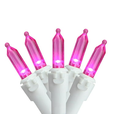 Set of 50 Pink LED Mini Christmas Lights 4" Spacing - White Wire