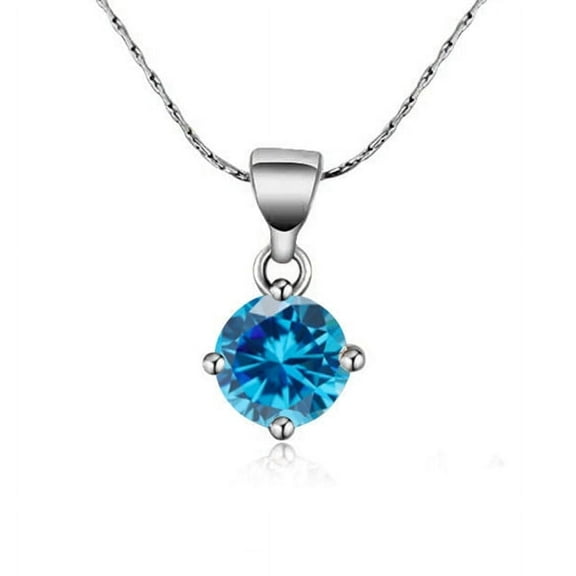 18k White Gold 1 Ct Aquamarine Round Stud 18-Inch Necklace Plated by Paris Jewelry