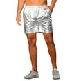 thumbnail image 4 of INSPIRE CHIC Metallic Shorts for Men's Elastic Drawstring Party Holographic Sparkly Shiny Hot Shorts with Pocket 28 Silver, 4 of 5