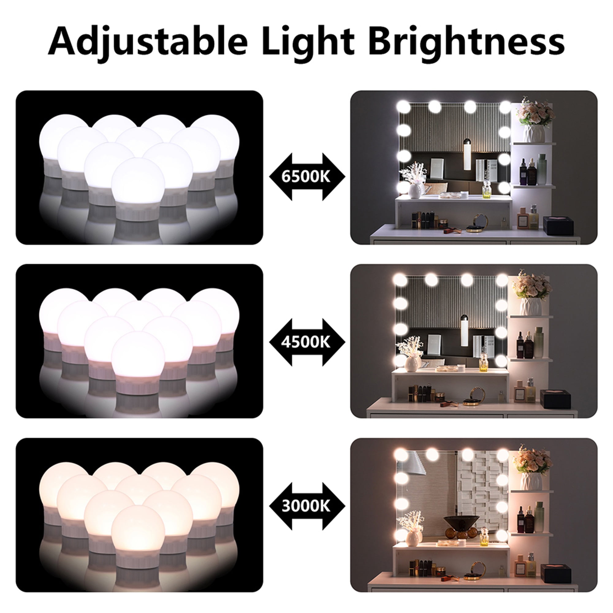 Resenkos Large Vanity Desk Set with 10 LED Bulbs, Makeup Dressing Table with Cushioned Stool for Women, Girls, Bedroom, White Resenkos Large Vanity Desk Set with 10 LED Bulbs, Makeup Dressing Table with Cushioned Stool for Women, Girls, Bedroom, White