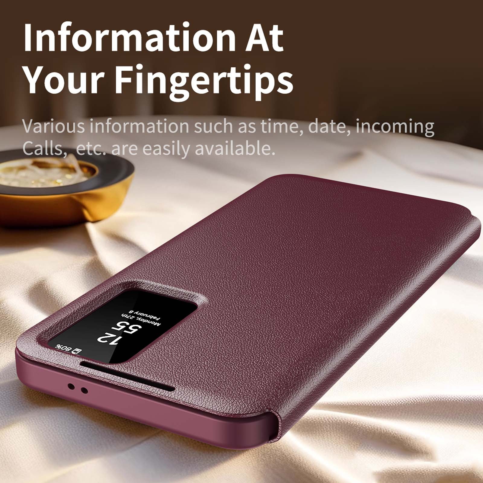 Compatible WIth Samsung Galaxy S26 Ultra Phone Case,Flip Cover,With Card Slots,With Intelligent Window,PU Leather Shockproof Anti-fall Thin Fit Phone Case for Samsung Galaxy S26 Ultra,Red