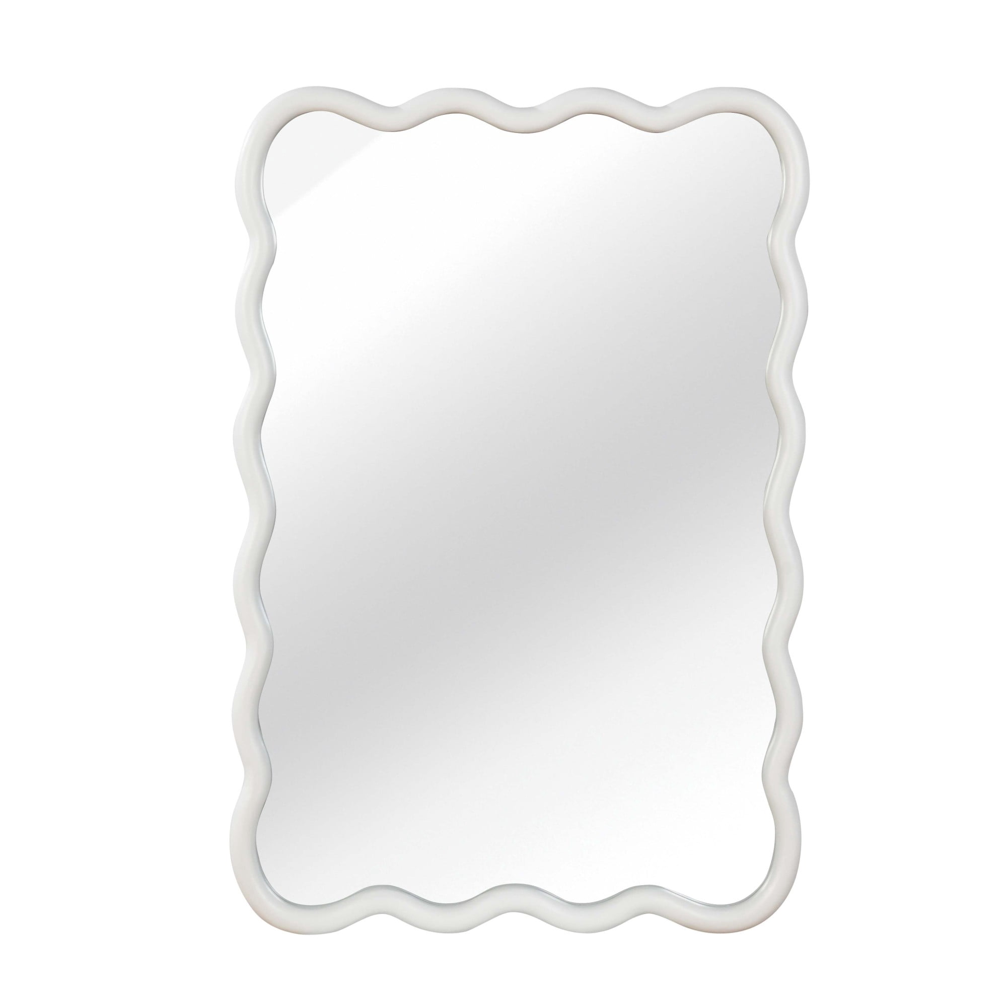 Leumius 24"x36" Wavy Rectangle Mirror, Solid Wood Frame Decorative Mirror for Bedroom Bathroom Living Room Entryway White
