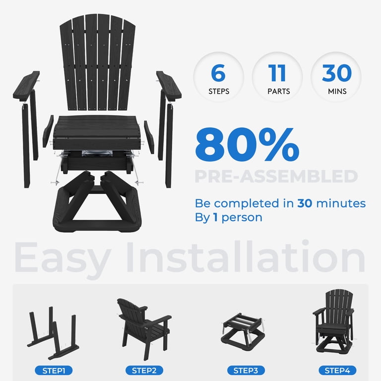 Serwall HDPE Swivel Glider Chair, All-Weather Black photo 5