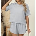 thumbnail image 4 of Pijama de verano for mujer, de manga corta a rayas, informal, cómodo, conjunto de 2 piezas for el hogar, 4 of 6