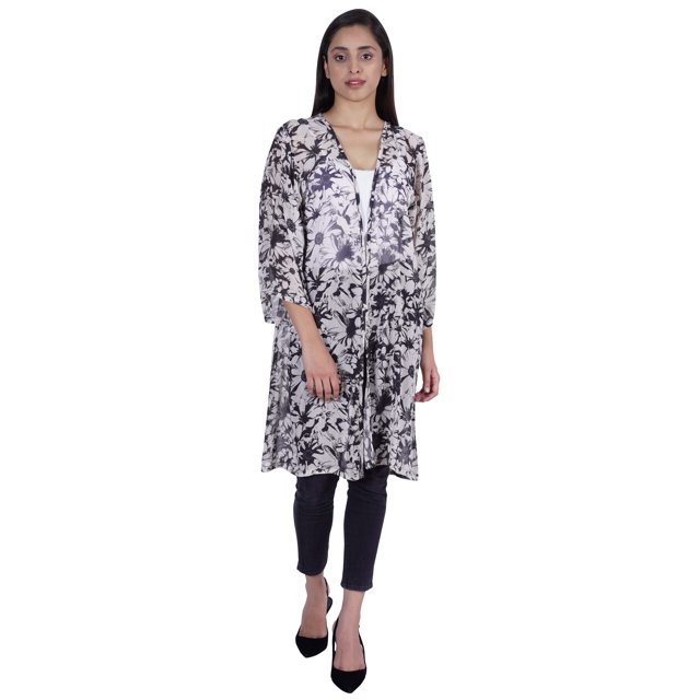 Moomaya Long Boléro Transparent Imprimé Ouvert Couverture de Plage Cardigan d'Été