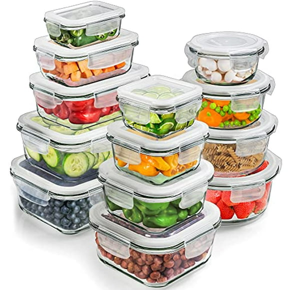 Glass Storage Containers with Lids (13-Pack) - Glass Food Storage Containers Airtight - Glass Containers with Lids - Glass Meal Prep Containers Glass Food Containers by Prep Naturals