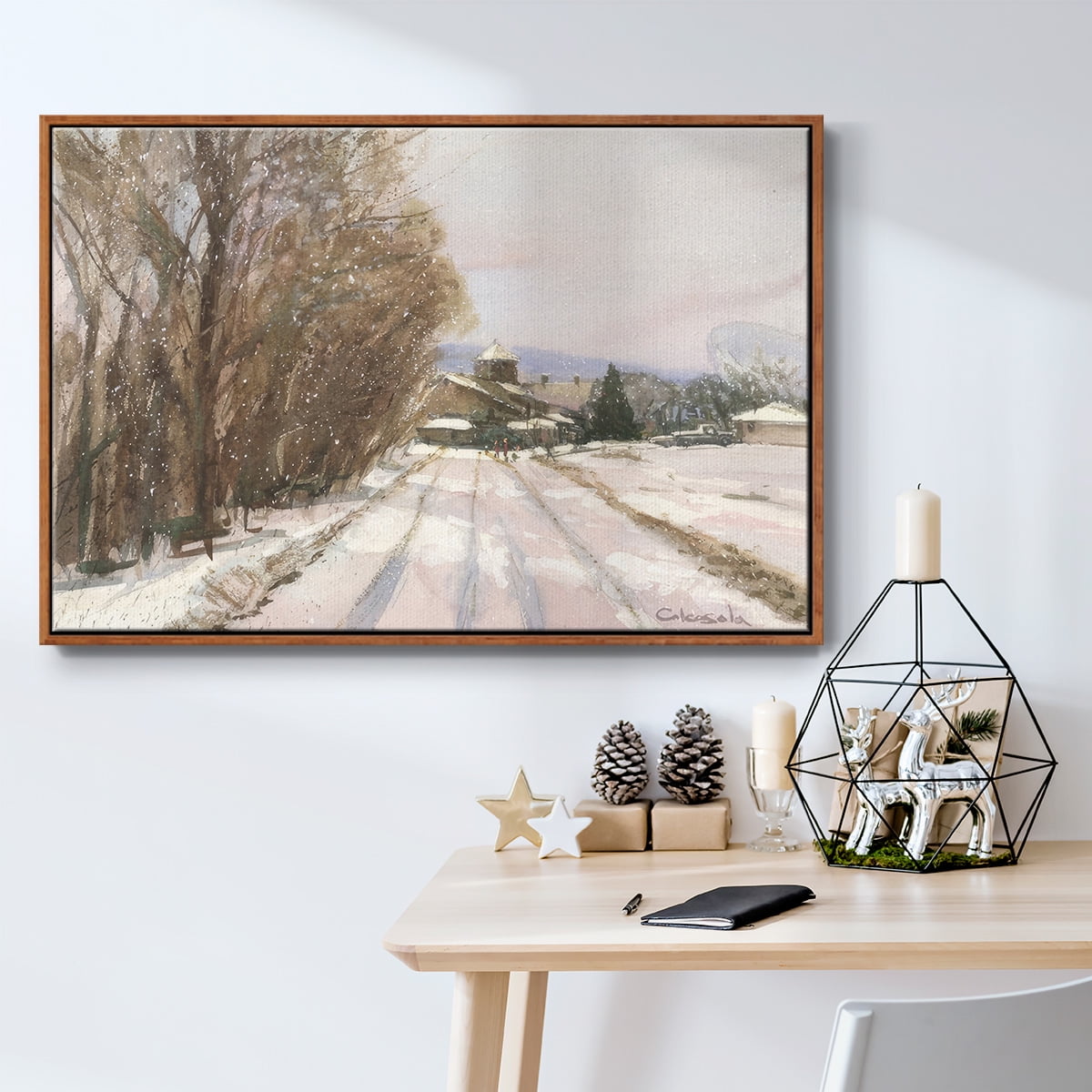 Indian Orchard Greek Orthodox Church - Framed Gallery Wrapped Holiday Canvas - 17 x 25 - Rosewood Frame