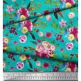 thumbnail image 3 of Soimoi Green polyester Crepe Fabric Feather,Leaves & Ranunculus Floral Printed Fabric 1 Yard 42 Inch Wide, 3 of 3