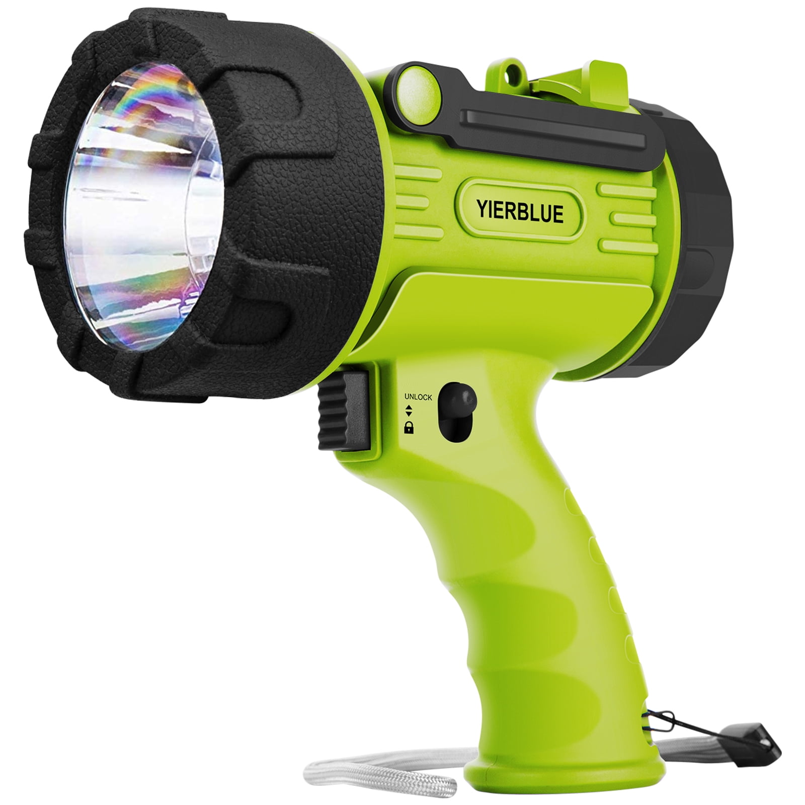 YIERBLUE Rechargeable Spotlight 300000 Lumen LED, Waterproof, IP67 Handheld Flashlight with Detachable Red Light Filter, Green