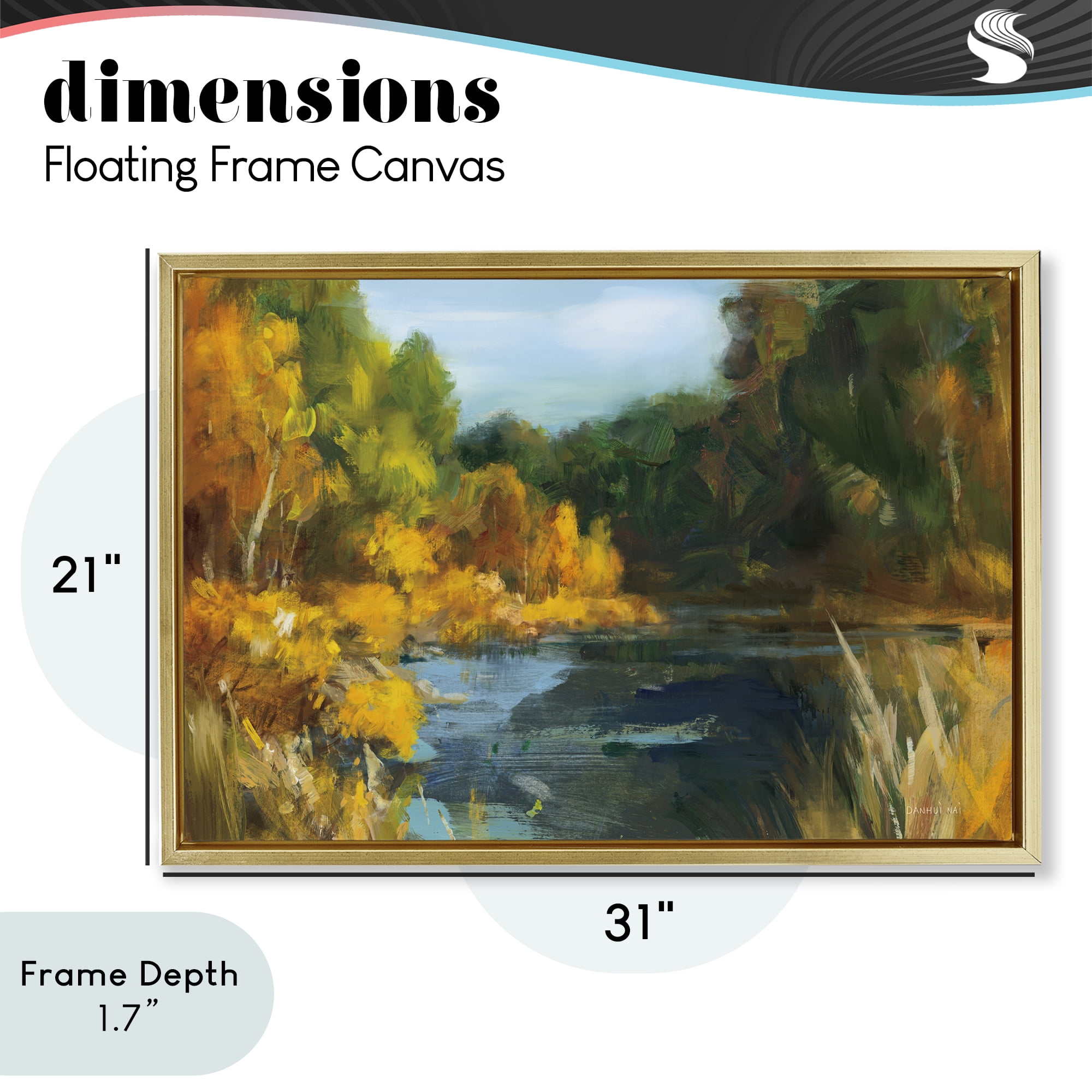 Stupell Industries Autumn River Bend Abstract Gold Framed Floater Canvas Wall Art, design by Danhui Nai