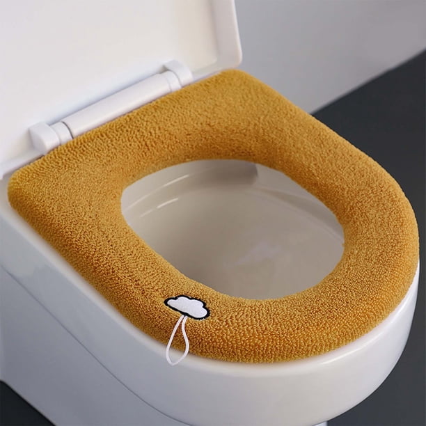 Calentador de Asiento de Inodoro Grueso para El Hogar con Asa | Funda de Inodoro de Punto Lavable para Invierno | Ajuste Elástico Seguro para Formas Uvo | Nailon de Poliéster Suave | Accesorio de Bañ