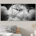 thumbnail image 3 of wall26 - 3 Piece Canvas Wall Art - Small Private Jet Aircraft in a Night Sky. Monochrome, Square Composition. - Modern Home Art Stretched and Framed Ready to Hang - 16"x24"x3 Panels, 3 of 5
