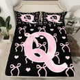 thumbnail image 2 of Feelyou Initial Letter Q Twin Sheet Sets, Pink Princess Twin Fitted Sheet, Cartoon Bow Flat Sheet, Ultra Soft Room Decorative, 3-Piece, 2 of 7