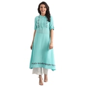 Band Collar Solid Kurta - Atlantis-Large