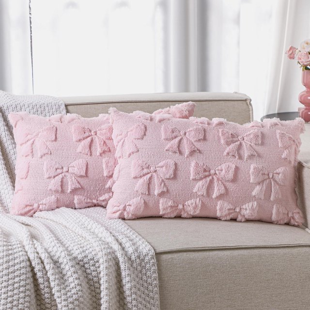 Fundas de almohada Mixweer Coquette de piel sintética rosa de 30 x 50 cm, juego de 2