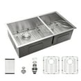 thumbnail image 5 of Izzovium 16 Gauge Stainless Steel 33x19 Inch Undermount Double Bowl Kitchen Sink (60/40) with 9 Inch Deep Sink, Brushed Nickel Finish, Includes Dish Grid & Drain Assembly, 5 of 10