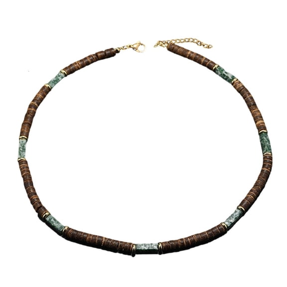 Osdhezcn Ethnic Style Necklace with Brown Coconut Shell and Stone Beads for Fashionistas