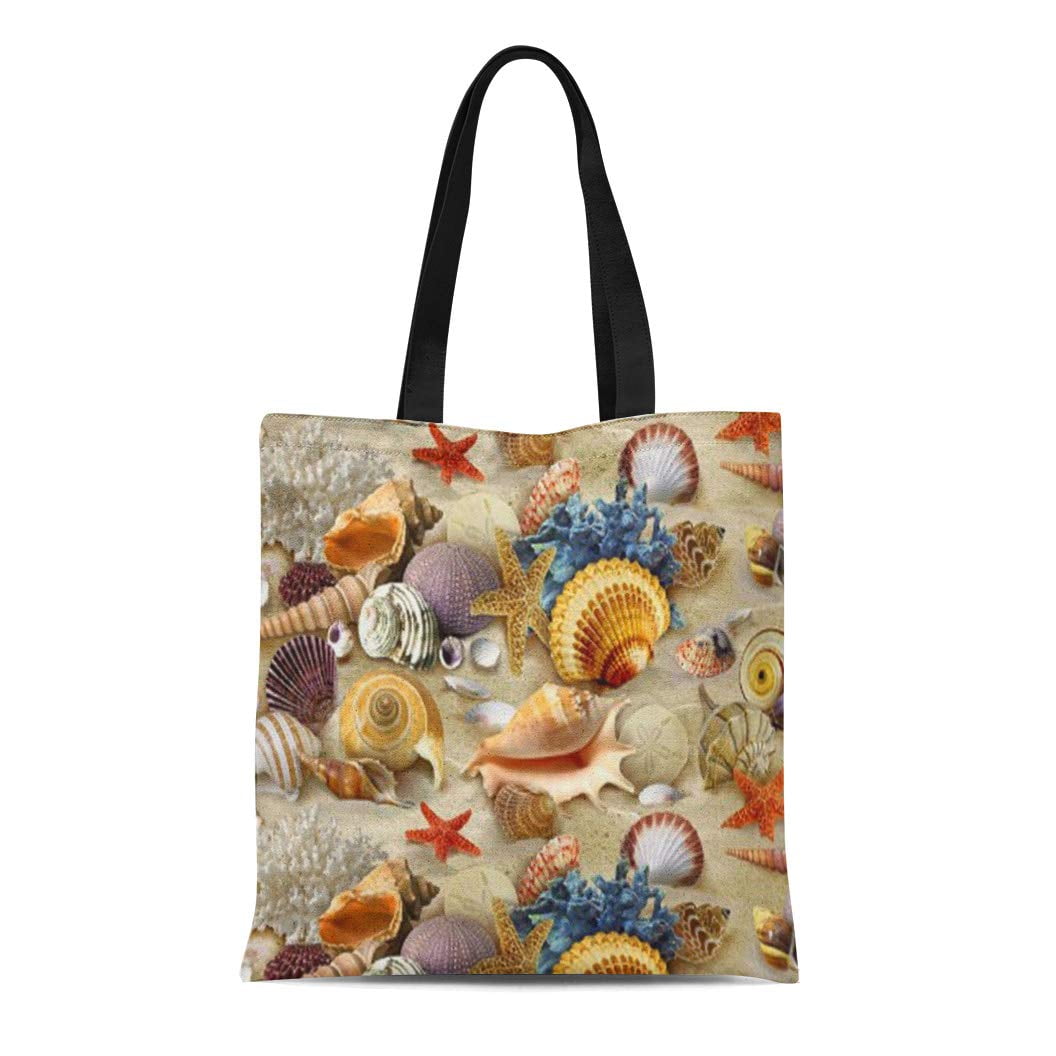 JSDART Canvas Tote Bag Shells Fancy Seashells at Beach Sea Star Fish