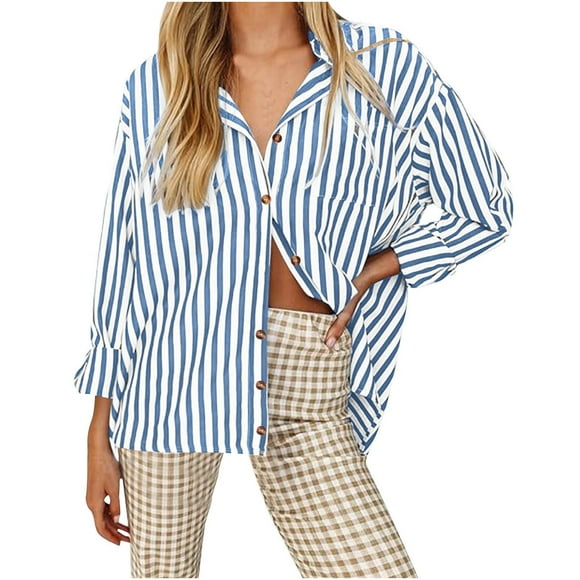 AherBiu Button down Shirts for Women Casual Long Sleeve Shirt Textured Collared Work Blouse Top with Pocket