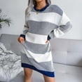 thumbnail image 4 of Henpk Summer Dresses for Women Striped T Shirt Dress Casual Midi Dress Short Sleeve Sundress with Pockets Fashion Casual Loose Stripe Splicing Sweater Knit Dress Blue L, 4 of 4