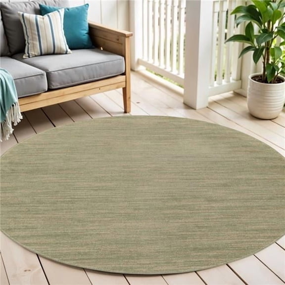 HomeRoots 572368 6 ft. Green & Beige Round Abstract Indoor & Outdoor Area Rug