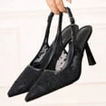 thumbnail image 7 of OOOUM Lace Mesh Kitten Heels For Women Comfortable Lightweight Flexible Slingback Pumps Non Slip Adjustable Pointed Toe Heels Black US:7.5, 7 of 7