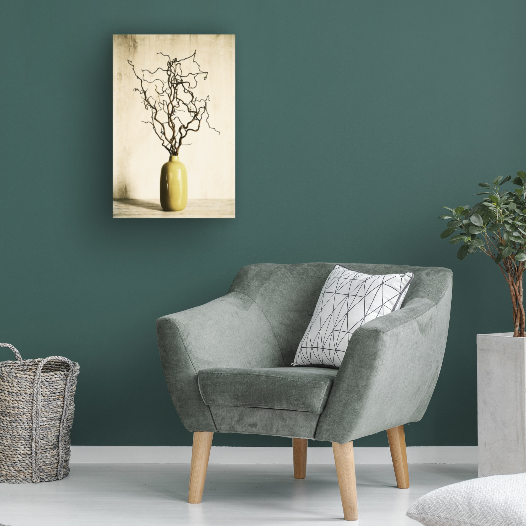 Canvas Wall Art - Tom Quartermaine 'Twigs in Yellow Vintage Style' Wall Art for Living Room, Bedroom, or Office Décor by Trademark Fine Art - 12 x 19 Inches