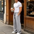 thumbnail image 2 of Cekizud Big and Tall Mens Sweatpants Elastic High Waist Textured Wide Leg Sweatpants Casual Straight Trousers, M-5XL, 2 of 9