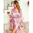 thumbnail image 2 of Oudiya Women's Lace-Trim Silk Robes Bride Bridesmaid Kimono Satin Bathrobe V Neck Sleepwear with 3/4 Sleeve, 2 of 4