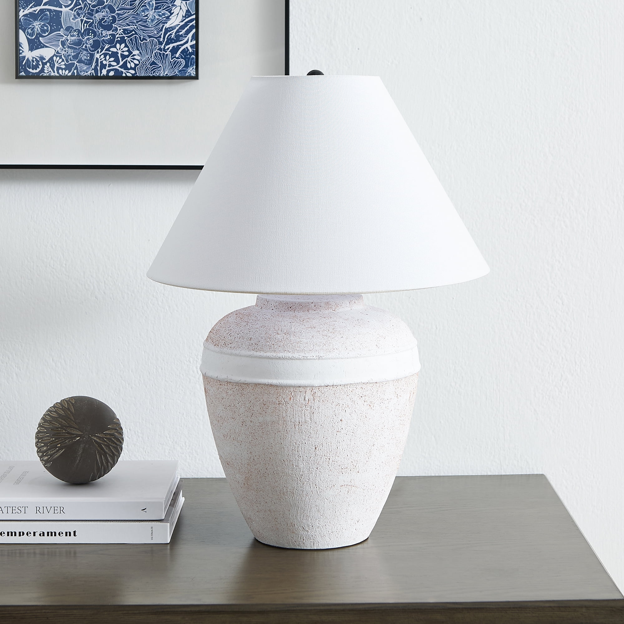 Evelyn&Zoe Chiara 23" Tall Ceramic Table Lamp with Fabric Shade, White Terracotta/White