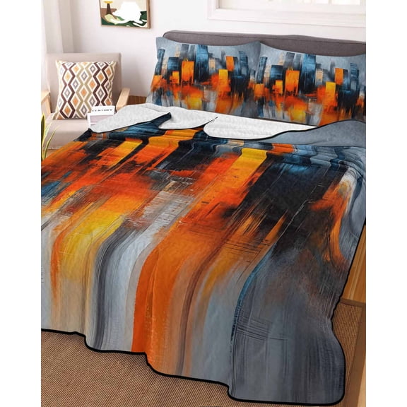 Blue Burnt Orange King Size Down Alternative Comforter,Lightweight Comforter Quilt Bedding Set with Pillow Shams Modern Oil Painting Geometric Abstract All Seasons Bed Comforter Duvet Insert 96"x106"